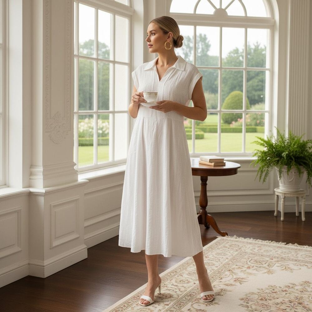 Kensie White Textured Midi Dress – Size 14 – NWT